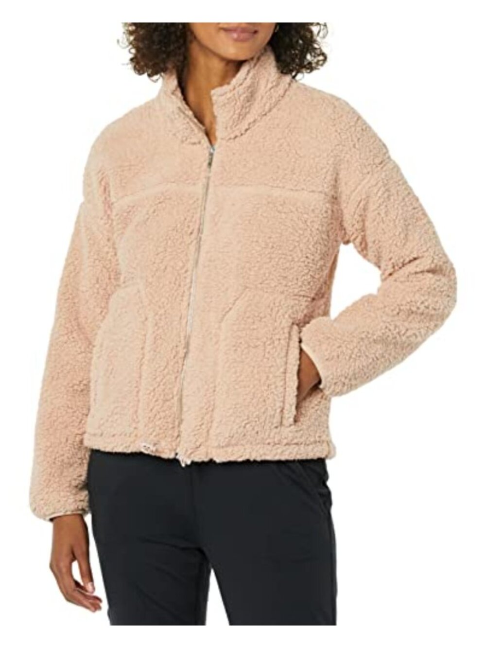Sherpa Fleece Jacket Womens Regular Fit Crewneck Soft Cozy Warm Layer